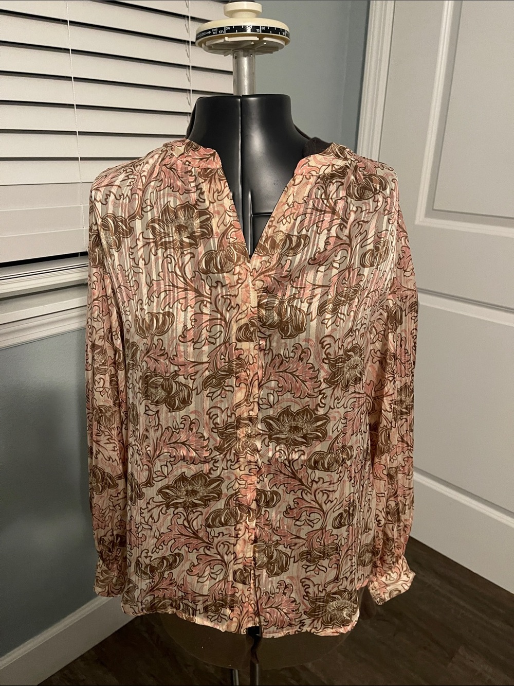 Chico's Floral Pintuck Button-Down Blouse - Pink & Brown